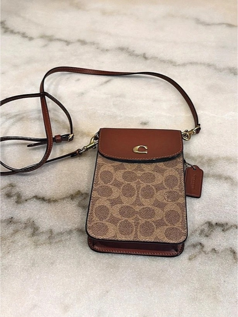 Coach Phone Crossbody In Signature Canvas Brown